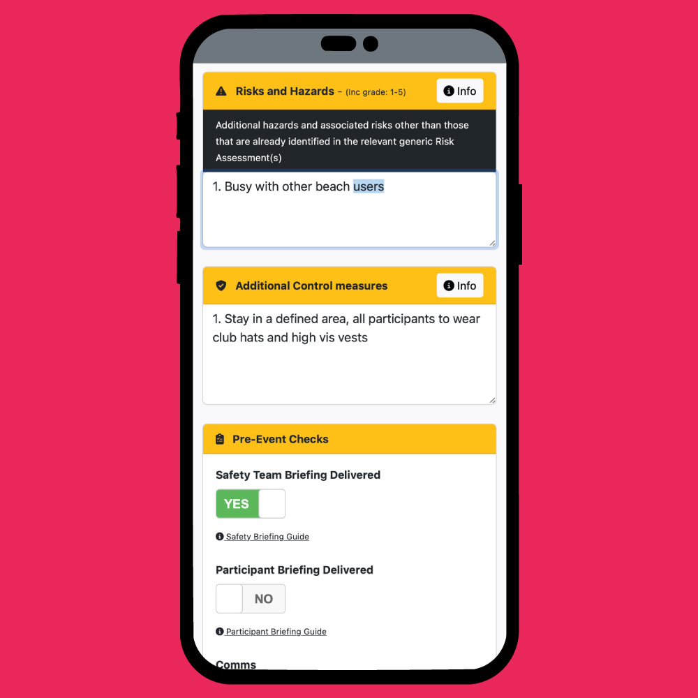 Training Session Risk Assessment Control Measures